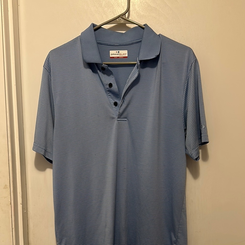 Grand Slam Men's Striped Light Blue Polo Shirt